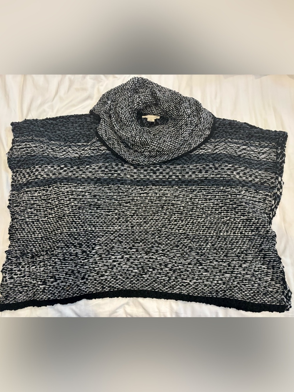 lovestitch Black & White Marled Cowl Neck Sweater Poncho